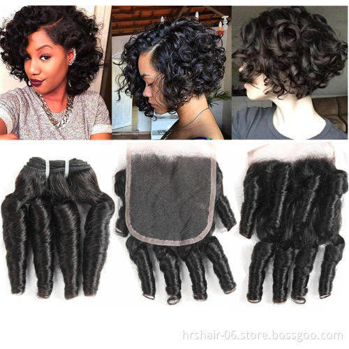 Bouncy Curl Weave Funmi Hair Bundles With Closure Spiral Curly Weave Bundles With Lace Closure 4x4 Unprocessed natural hair